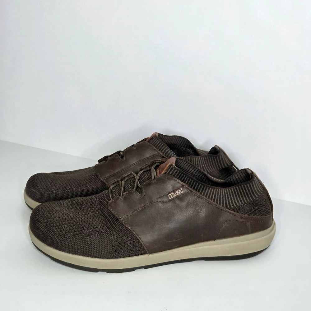 OluKai Makia Ulana Kai Shoes Brown Leather Mesh Men's Size 9.5